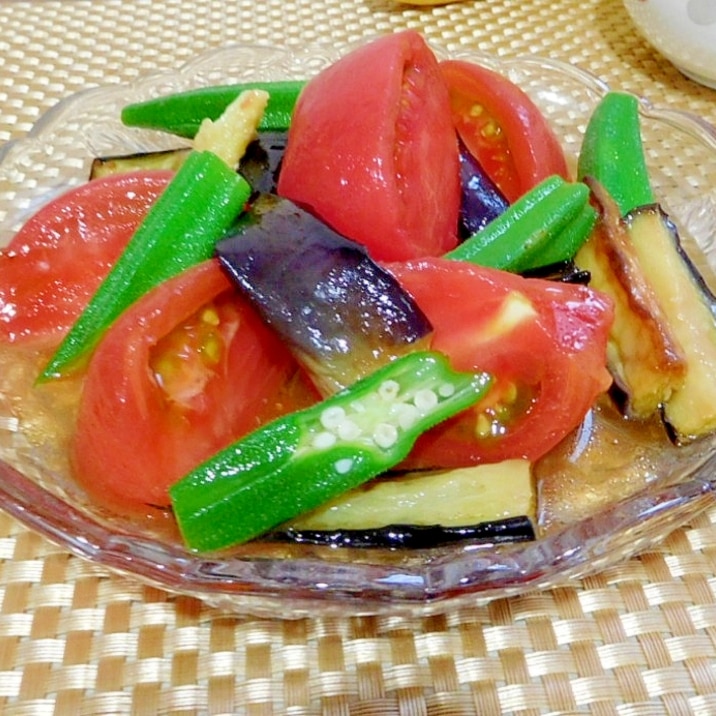 トマト茄子オクラ(夏野菜)のめんつゆびたし